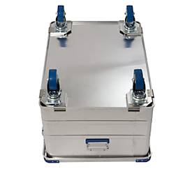 Lenkrollen für Transportboxen Alutec Serie COMFORT/CLASSIC/INDUSTRY, Ø 100 x B 26 x H 128 mm, Vollgummi, blau, 4 Stück