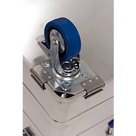 Lenkrollen für Transportboxen Alutec Serie COMFORT/CLASSIC/INDUSTRY, Ø 100 x B 26 x H 128 mm, Vollgummi, blau, 4 Stück