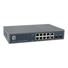 LevelOne GEP-1221 - Switch - unmanaged - 8 x 10/100/1000 (PoE+) + 2 x Gigabit SFP + 2 x 1000Base-T - an Rack montierbar 