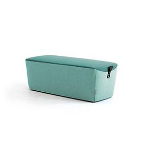 Leyform Hocker, mit schwarzem Ledergriff, B 1200 x T 520 x H 440 mm, Wollmischgewebe/Holz, Dunkelgraublau/Hellgraublau