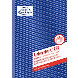 Lieferschein Avery Zweckform 1720, Format A5, 1 Buch mit 2 x 40 Blatt, FSC®-Papier, weiß/gelb