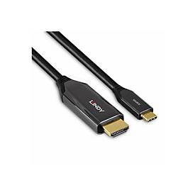 Lindy Adapterkabel - 24 pin USB-C männlich zu HDMI männlich - 1 m - abgeschirmt - Schwarz - rund, unterstützt 8K 60 Hz (7680 x 4320)