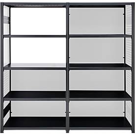 Lochblechwand für Grundregal/Anbauregal ORDO Business, multifunktional, Quadratlochung 10-38 mm, magnethaftend, B 500 x H 2000 mm, Stahl, tiefschwarz matt RAL 9005