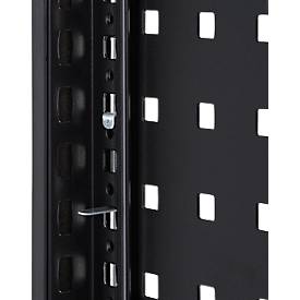 Lochblechwand für Grundregal/Anbauregal ORDO Business, multifunktional, Quadratlochung 10-38 mm, magnethaftend, B 500 x H 2000 mm, Stahl, tiefschwarz matt RAL 9005