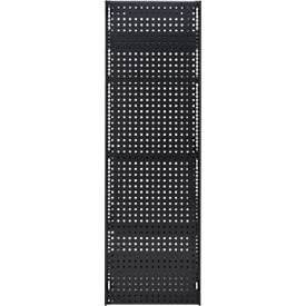 Lochblechwand für Grundregal/Anbauregal ORDO Business, multifunktional, Quadratlochung 10-38 mm, magnethaftend, B 600 x H 2000 mm, Stahl tiefschwarz matt RAL 9005