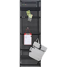 Lochblechwand für Grundregal/Anbauregal ORDO Business, multifunktional, Quadratlochung 10-38 mm, magnethaftend, B 600 x H 2500 mm, Stahl, tiefschwarz matt RAL 9005