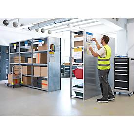 Lochblechwand für Grundregal/Anbauregal ORDO Industry, multifunktional, Quadratlochung 10-38 mm, magnethaftend, B 400 x T 1,5 x H 2000 mm, Stahl, verzinkt