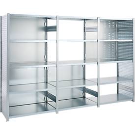 Lochblechwand für Grundregal/Anbauregal ORDO Industry, multifunktional, Quadratlochung 10-38 mm, magnethaftend, B 800 x T 1,5 x H 2000 mm, Stahl, verzinkt