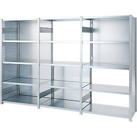 Lochblechwand für Grundregal/Anbauregal ORDO Industry, multifunktional, Quadratlochung 10-38 mm, magnethaftend, B 800 x T 1,5 x H 2000 mm, Stahl, verzinkt