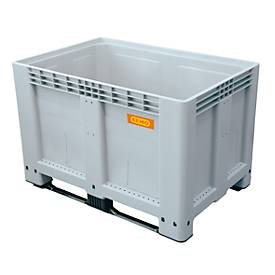 Logistikbox CEMO, Polyethylen, 525 l, L 1200 x B 800 x H 800 mm, stapelbar, grau/orange, mit 2 Kufen, bis 350 kg