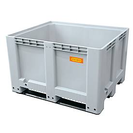 Logistikbox CEMO, Polyethylen, 610 l, L 1200 x B 1000 x H 760 mm, stapelbar, grau/orange, mit 3 Kufen, bis 450 kg