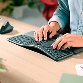 Logitech® ERGO K860 drahtlose ergonomische Tastatur, Handflächenhebefunktion, 2 Jahre Batterie