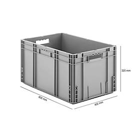 Lot de 5 bacs Euro série MF 6320, en polypropylène, capacité 62,3 l poignée ouverte, L 600 x P 400 x H 320 mm, gris