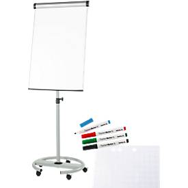 Lot éco: flipchart MAULsolid, mobile, hauteur ajustable + 1 bloc et 4 marqueurs gratuits