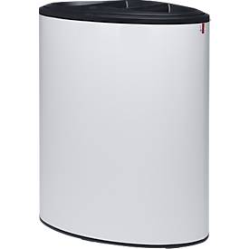 Lune Design-Abfalleimer Binc, Stahl, offener Kunststoffdeckel, 50 l, 3 Abfallströme, mobil, B 360 x T 560 x H 680 mm, weiß/schwarz
