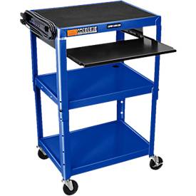 Luxor höhenverstellbarer Mehrzweckwagen mit Tastaturauszug, Metall, 3 Etagen, 4 Rollen, blau