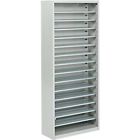 Magazinregal, 1690 mm hoch, 14 Böden, ohne Kästen, lichtgrau