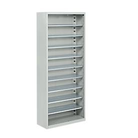 Magazinregal, 1690 mm hoch, 9 Böden, ohne Kästen, lichtgrau