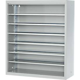 Magazinregal, 830 mm hoch, 6 Böden, ohne Kästen, lichtgrau