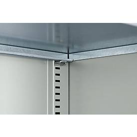Magazinregal C+P Serie 13, mit 28 Sichtlagerkästen SSI Schäfer Serie PROFI LF 211/221, 10 Fachböden, abschließbar, B 700 x T 300 x H 1690 mm, Stahl, lichtgrau RAL 7035