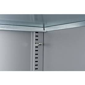 Magazinregal C+P Serie 13, mit 28 Sichtlagerkästen SSI Schäfer Serie PROFI LF 211/221, 10 Fachböden, abschließbar, B 700 x T 300 x H 1690 mm, Stahl, weißaluminium RAL 9006
