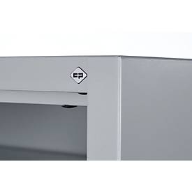 Magazinregal C+P Serie 13, ohne Sichtlagerkästen, 10 Fachböden, abschließbar, B 700 x T 300 x H 1690 mm, Stahl, weißaluminium RAL 9006