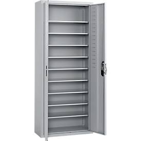 Magazinschrank, 1690 mm hoch, 14 Böden, 90 Sichtlagerkästen SSI Schäfer Serie PROFI LF 211, mit Türen, hellsilber