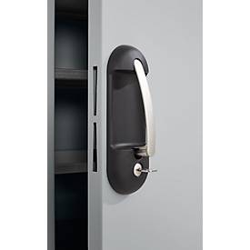 Magazinschrank, 1690 mm hoch, 14 Böden, ohne Kästen, mit Türen, hellsilber