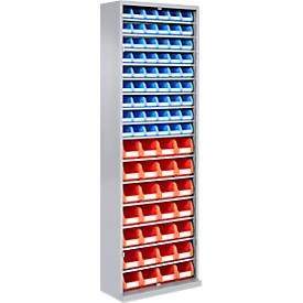 Magazinschrank, 1980 mm hoch, 15 Böden, 82 Sichtlagerkästen SSI Schäfer Serie PROFI LF 211/221, ohne Türen, hellsilber