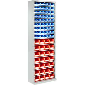 Magazinschrank, 1980 mm hoch, 15 Böden, 82 Sichtlagerkästen SSI Schäfer Serie PROFI LF 211/221, ohne Türen, lichtgrau