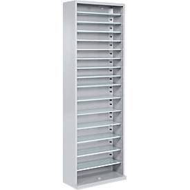 Magazinschrank, 1980 mm hoch, 15 Böden, ohne Kästen, ohne Türen, hellsilber