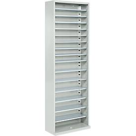 Magazinschrank, 1980 mm hoch, 15 Böden, ohne Kästen, ohne Türen, lichtgrau