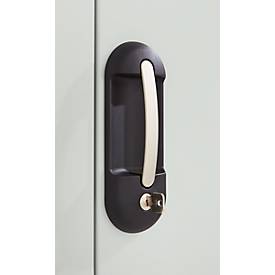 Magazinschrank, 1980 mm hoch, 18 Böden, 114 Kästen, mit Türen, lichtgrau