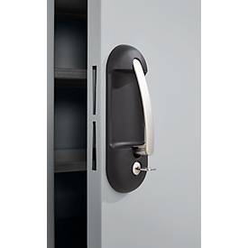 Magazinschrank, 1980 mm hoch, 18 Böden, ohne Kästen, mit Türen, hellsilber