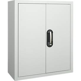 Magazinschrank, 830 mm hoch, 4 Böden, 22 Kästen, mit Türen, lichtgrau