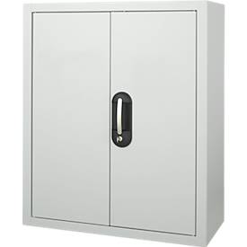 Magazinschrank, 830 mm hoch, 4 Böden, 22 Kästen, mit Türen, lichtgrau