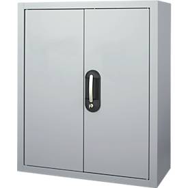 Magazinschrank, 830 mm hoch, 4 Böden, 22 Kästen, mit Türen, weißalu