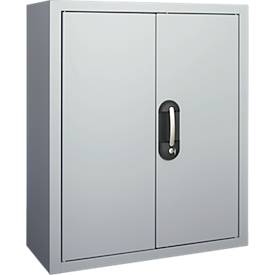 Magazinschrank, 830 mm hoch, 4 Böden, 22 Kästen, mit Türen, weißalu
