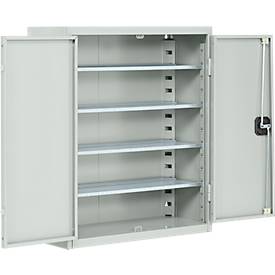 Magazinschrank, 830 mm hoch, 4 Böden, ohne Kästen, mit Türen, lichtgrau 