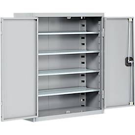 Magazinschrank, 830 mm hoch, 4 Böden, ohne Kästen, mit Türen, weißaluminium 