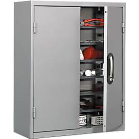 Magazinschrank, 830 mm hoch, 6 Böden, 42 Kästen, mit Türen, weißaluminium 