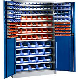 Magazinschrank, mit Ausstattung, B 1200 x T 500 x H 1935 mm, weißaluminium/enzianblau