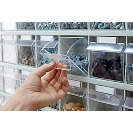 Magazinschrank, Volumen 333 l, 43 herausnehmbare Klappkästen mit Griffmulde, B 665 x T 250 x H 2000 mm, lichtgrau/transparent