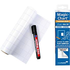 Magic Charts Legamaster, für Flipcharts, kariert, selbstklebend & beschreibbar, inkl. Permanentmarker, L 300 x B 200 mm, 100 % recyclingfähig, Polypropylen, weiß, 25 Blatt
