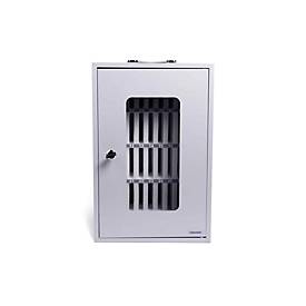 Magnetoplan smartphone opbergbox - voor maximaal 36 mobiele telefoons - gelakt staal - afsluitbaar - draaggreep - B 295 x D 205 x H 445 mm - grijs