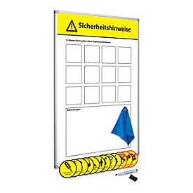 Magnettafel Hygienehinweise, 12 gelbe Magnete, beschreibbar, Stahlblech/Aluminium, weiß, B 300 x H 450 mm