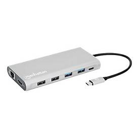 Manhattan USB-C Dock/Hub with Card Reader and MST, Ports (x10): Ethernet, 4K HDMI (X3), USB-A (x3) and USB-C (x2), With 