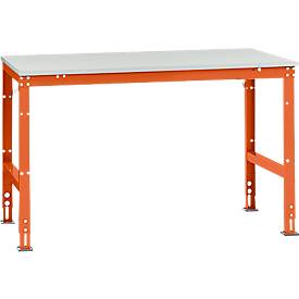 Manuflex Arbeitstisch UNIVERSAL Standard, 1500 x 1000 mm, Kunststoff lichtgrau, rotorange