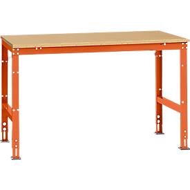 Manuflex Arbeitstisch UNIVERSAL Standard, 1500 x 1000 mm, Multiplex natur, rotorange