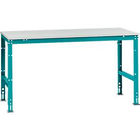 Manuflex Arbeitstisch UNIVERSAL Standard, 1750 x 1000 mm, Melamin lichtgrau, wasserblau